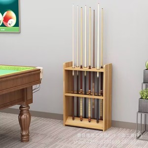 Soporte de pared para tacos de billar, de madera maciza, con 6 niveles de almacenamiento, bandeja para bolas y soporte triangular para accesorios de mesa de billar - Product Image 2