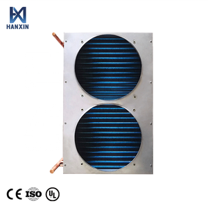 Condenseur à air hydrophile à ailettes <span class=keywords><strong>en</strong></span> cuivre HANXIN pour chambre froide et congélateur, double ventilateur, refroidissement par eau et air, prix compétitif - Product Image 1