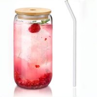 Gobelet en verre borosilicate personnalisé avec couvercle en bambou et paille en verre – Vente en gros