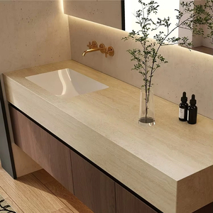 Ensemble de salle de bain mural moderne avec lavabo simple, meuble en <span class=keywords><strong>bois</strong></span> massif, idéal pour projets hôteliers, vasques et armoires <span class=keywords><strong>à</strong></span> <span class=keywords><strong>pharmacie</strong></span> inclus - Product Image 1