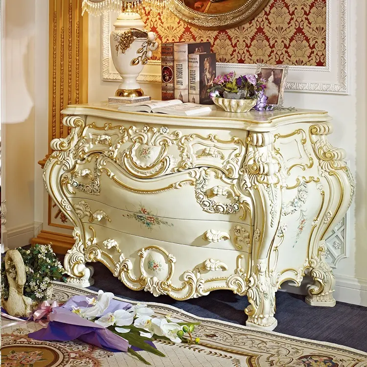 AJJ FA08 French solid wood carving luxury painted bedroom furniture four drawers