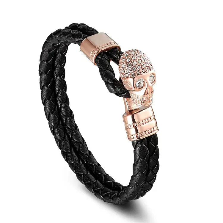Customize Wholesale Stainless Steel Magnetic Clasp Fashion Bracelet Gifts New Men Jewelry Punk Brown Braided Leather Bracelets