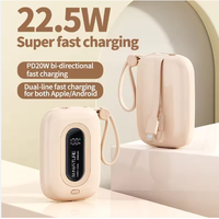 2026 Mini Power Bank Portable 22,5W avec Double Câble Intégré et Cordon, Charge Rapide, Affichage Numérique, 10000mAh, Excellent Chargeur