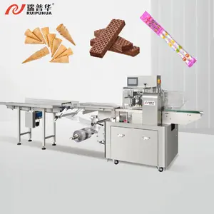 Automatic belt feeding horizontal ice cream cone unlimited length flow packaging machine for wafer cone chocolate biscuits