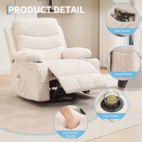 Fauteuil inclinable pivotant manuel 360° avec massage, chauffage, porte-gobelets et poches de rangement – Mobilier de salon populaire
