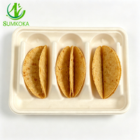 SUMKOKA 245mm 100% compostable en bagasse de canne à sucre, plateau à tacos à 3 compartiments, support à tacos jetable et biodégradable pour la cuisine mexicaine