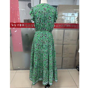 Robes maxi à volants à imprimé floral vert personnalisées pour femmes <span class=keywords><strong>Robe</strong></span> à volants pour femmes - Product Image 5