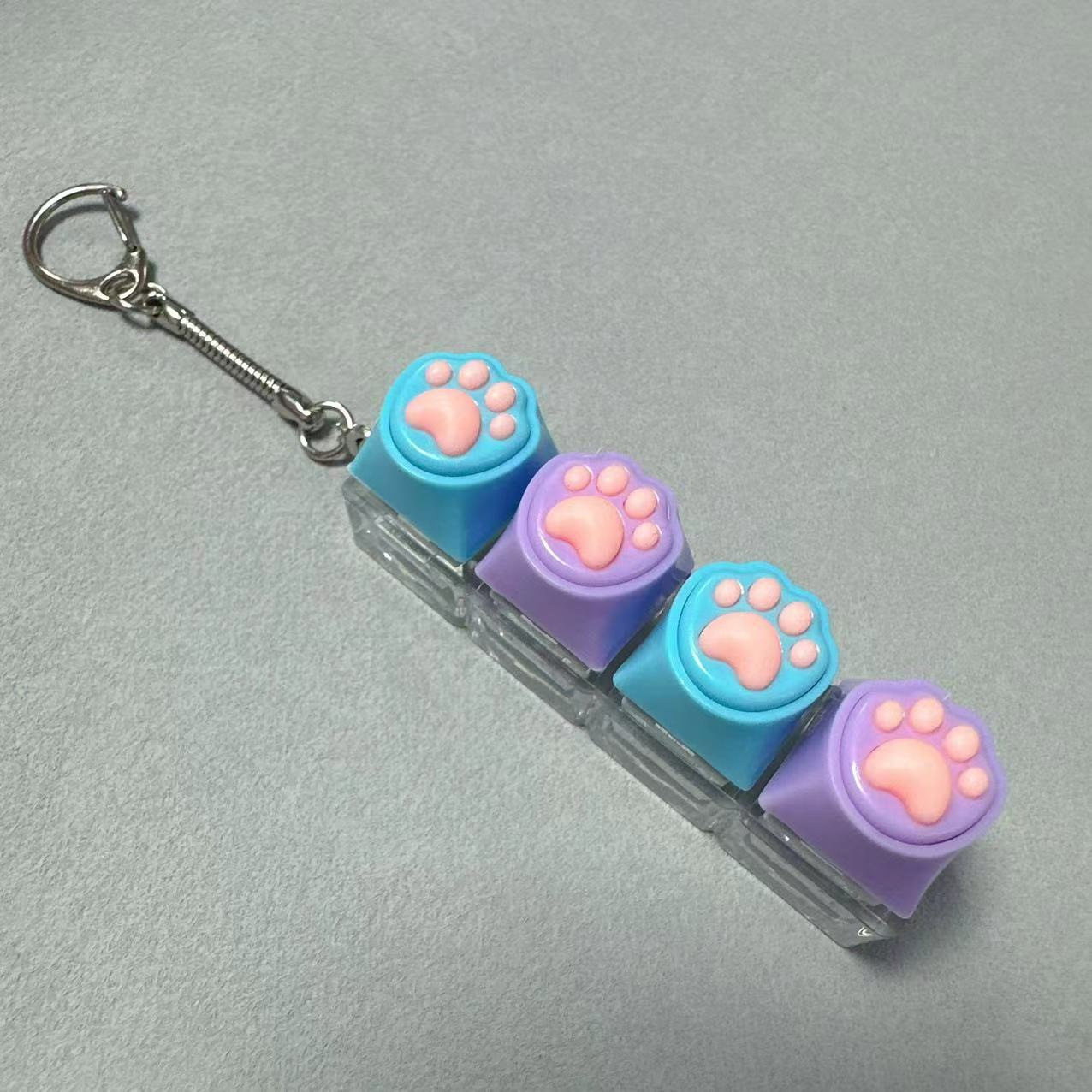 Coque transparente à quatre boutons - patte de chat en silicone bleu-violet bleu-violet