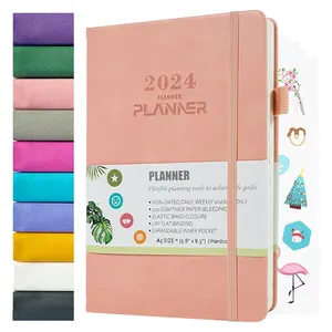 Promoção personalizada alinhada páginas pontilhadas PU Leather Hardcover notebook diaries Planner 2024 Agenda Gift Diary Para estudantes meninas
