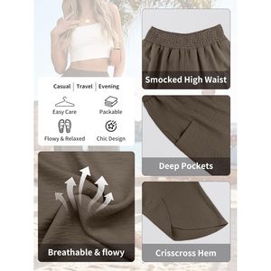 Womens <b>Wide</b> <b>Leg</b> Palazzo Capri Pants High Waisted Casual Breathable Flowy <b>Cropped</b> Beach Work <b>Trousers</b> - Product Image 6