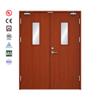 Porte coupe-feu en acier UL, portes de sortie incendie pour bâtiments commerciaux avec panneau de vision, porte double en acier à grain de bois