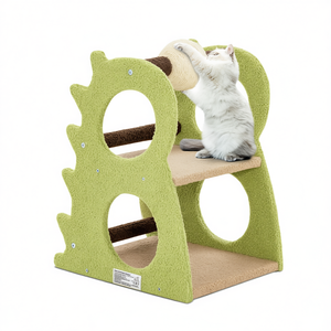 Moderno Tiragraffi per Gatti a 2 Livelli con Sisal Verde e Palla Rotante per Gatti da Interno - Product Image 1