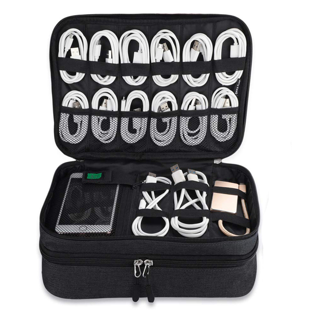 Electronics Organizer Cable Organizer Bag Double Layer Travel Cable Storage Bag
