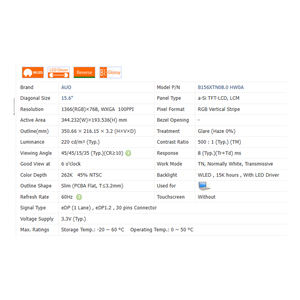 15.6 "B156XTN08.0 HW0A/NA/AA/0B/3A 노 터치 30 핀 <span class=keywords><strong>LCD</strong></span> 화면 모듈 1366*768 새로운 노트북 <span class=keywords><strong>LCD</strong></span> 화면 64% SRGB 500:1 - Product Image 5