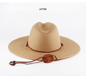 Topi Fedora tepi lebar jerami musim panas wanita dengan tali angin topi pantai pelindung matahari perjalanan topi koboi - Product Image 6