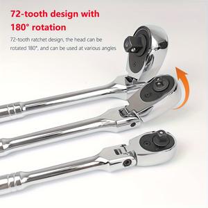 Juego de Llaves de Trinquete Ajustables de 72 Dientes con Mango Largo, 3 Piezas, Acero CRV con Acabado Cromado, Métrico, para Reparaciones Industriales, Estuche de EVA - Product Image 5