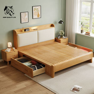 china supplier best price customized large stock dropshipping 1.8m king <b>bed</b> modern design bedroom furniture wooden king <b>size</b> <b>bed</b> - Product Image 5