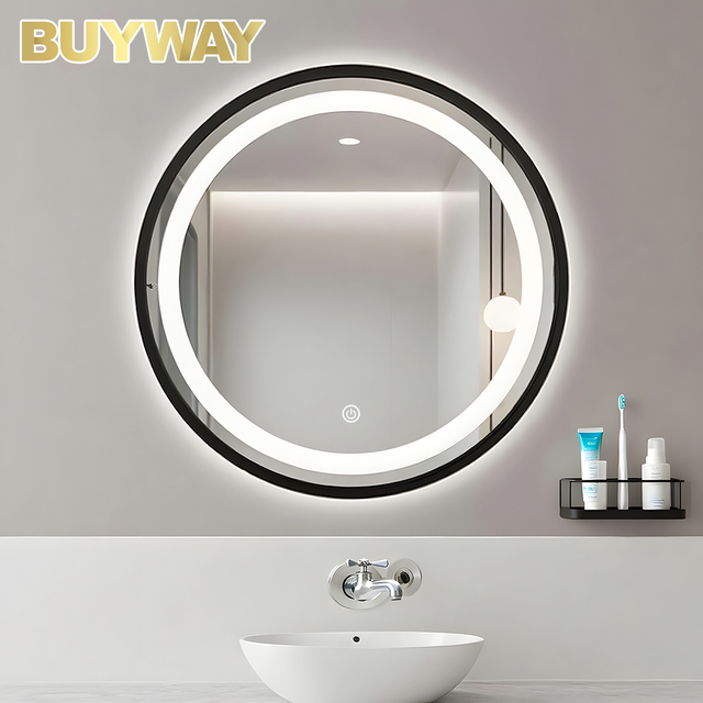 Modern Bathroom LED Light Mirror New Style Round Wall Hanging Customized Smart Dimming Touch Screen Mirror Aluminum Alloy Frame