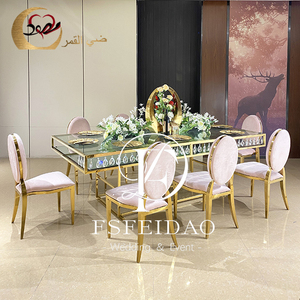 Mesa de Comedor Rectangular Moderna y Lujosa con Marco de Acero Inoxidable y Cristal para Restaurante, Eventos, Bodas, Hotel y Sala de Estar - Product Image 2