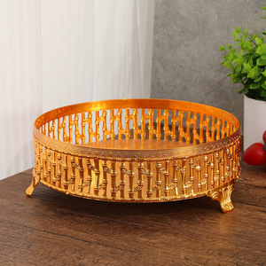 Plateau à fruits rond en fer à motif <span class=keywords><strong>bambou</strong></span> doré, plateau à dessert, plateau décoratif pour coiffeuse, plateau à bijoux, plateau à maquillage pour coiffeuse - Product Image 4