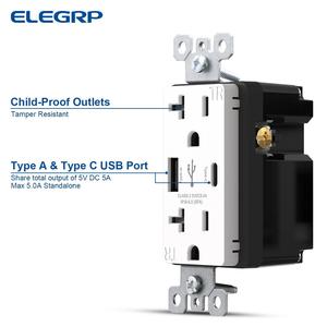 Elegrp 20A USB ổ <span class=keywords><strong>c</strong></span>ắm trên tường, UL đượ<span class=keywords><strong>c</strong></span> liệt kê sạ<span class=keywords><strong>c</strong></span> nhanh USB ổ <span class=keywords><strong>c</strong></span>ắm với loại <span class=keywords><strong>A</strong></span> và <span class=keywords><strong>C</strong></span> Port, 25W USB tường <span class=keywords><strong>c</strong></span>ắm - Product Image 6
