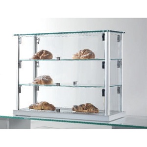 Vitrine à pâtisserie professionnelle 65x25x50 cm, cadre en aluminium gris clair, portes inclinables en verre trempé, étagères réglables en hauteur - Product Image 1