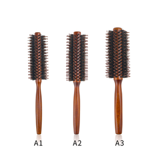 <span class=keywords><strong>Brosse</strong></span> à cheveux en poils de sanglier avec picots en nylon, manche en bois, pour démêler, lisser, boucler, volumiser et sécher les cheveux à la maison - Product Image 2