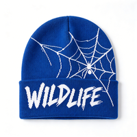 Bonnet en tricot imprimé numérique Y2K motif toile d'araignée WILDLIFE, bonnet d'hiver à revers, style streetwear, chaud, en acrylique, pour hommes et femmes