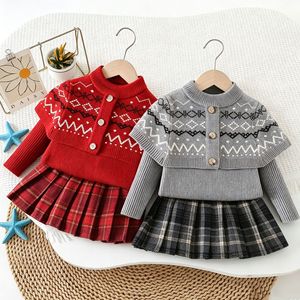 Ensemble de pulls pour enfants, châle, <span class=keywords><strong>cardigan</strong></span> tricoté, automne-hiver, nouveau <span class=keywords><strong>style</strong></span>, jupe à carreaux <span class=keywords><strong>style</strong></span> occidental pour bébé fille, <span class=keywords><strong>style</strong></span> coréen - Product Image 5