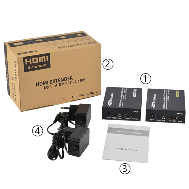 Fjgear HDMI Extender hdmi to Lan UTP 100m 120m 150m Over Single CAT5e/6 Cable Full HD 1080P Transmitter and Receiver