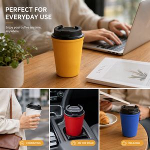 Custom logo PP 12oz Portable Double Wall Plastic Coffee Mug Promotional Gift <b>Reusable</b> Coffee <b>Cup</b> With Lid - Product Image 2