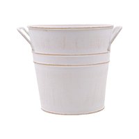Pot de fleurs vintage en métal blanc vieilli, pot à plantes en fer galvanisé doré avec deux poignées latérales