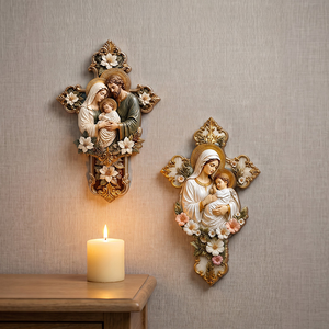 Croce Cattolica in Legno 30cm, Placca da Parete 2D con Sacra Famiglia, Stampa UV di Gesù, Decorazione Religiosa per Casa, Stili Multipli - Product Image 5