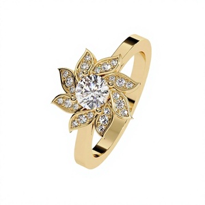 Anillo de Lujo con Diamantes Cultivados en Laboratorio, Oro Amarillo de 14K, 1.05 CT de Peso Total de Diamantes, Diseño Floral, Corte Redondo, Anillo de Compromiso para Fiesta - Product Image 6