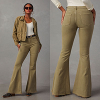 Jean évasé vintage taille haute pour femme en mélange polyester-coton délavé, coupe ajustée, vente en gros, fournisseur de stock en vrac sur mesure