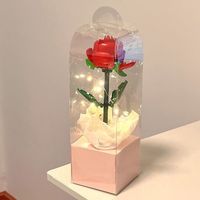 Caja de embalaje de una sola rosa transparente de PVC, caja de transporte de mano, caja de regalo para el Día de la madre, ramo de tulipán rosa