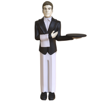 Vente en gros Statue de serveur en résine Figurine de serveur grandeur nature servant de majordome pour la décoration moderne de la maison et du restaurant