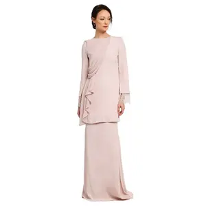 SIPO moda Borong yuvarlak yaka İslam giyim elbise seti müslüman kadın gündelik giyim Baju Kurung Baju Raya