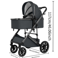 Poussette bébé en lin avec nacelle haute, pliable, multifonction, siège inclinable, landau de voyage pour nouveau-né jusqu'à 3 ans