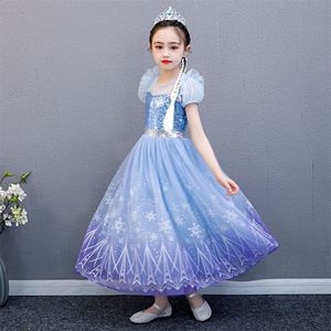 2021 blu <span class=keywords><strong>Elsa</strong></span> regina Cosplay vestito con mantello di cotone Halloween Party Dress per le ragazze per natale - Product Image 6