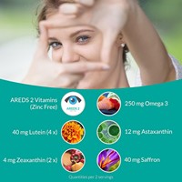 AREDS 2 PLUS Gélules de soutien visuel, Mélange de Lutéine, Zéaxanthine, Astaxanthine, DHA et Safran, 120 unités