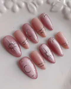 Uñas <span class=keywords><strong>Postizas</strong></span> de Lujo para el Día de San Valentín, Hechas a Mano, con Diseño de Flor Roja en 3D, Forma Almendrada y Stiletto, Hermosas y Modernas - Product Image 2