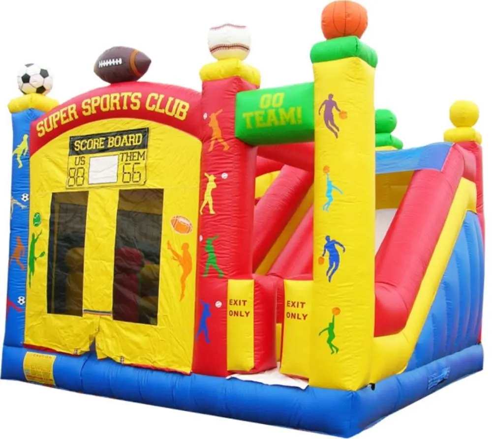 पीला खेल inflatable उछाल घर/बास्केटबॉल घेरा के साथ inflatable बाउंसर/उछालभरी महल