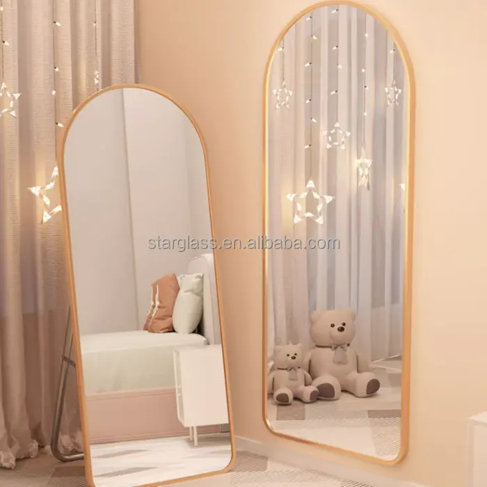 Bedroom Full Length Floor Mirror Hanging or Leaning Against Wall  Aluminum Alloy Framed Full Body Dressing Mirror with Stand
