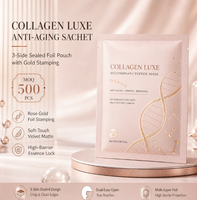 Sachet pour masque facial de qualité alimentaire, imprimé en héliogravure, scellé sur 3 côtés, en PET/VMPET/PE, étanche, avec fermeture éclair supérieure anti-humidité