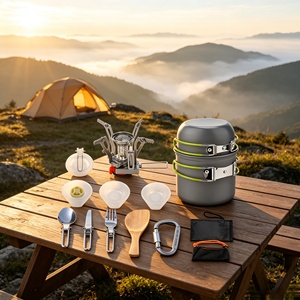 <span class=keywords><strong>Set</strong></span> di Pentole da Campeggio Compatto e Portatile per 1-2 Persone, Kit da Cucina per Picnic all'Aperto con Fornello Pieghevole, <span class=keywords><strong>Set</strong></span> di Stoviglie e Borsa - Product Image 1