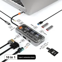Usb c Hub 10 in 1, stasiun Dok tipe-c ke PD HD-MI Usb 3.0*3 SD TF Ethernet RJ45 1000M VGA audio3,5 mm stasiun Dok Audio
