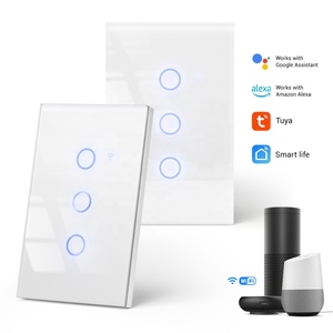 WIFI Touch <b>Switches</b> Series 3 Gang Smart <b>Light</b> <b>Switches</b> LED Blue Backlight Glass Tuya APP Wall <b>Switches</b> US Standard 110V/220V US- - Product Image 1