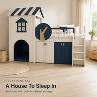 Lit mezzanine pour enfants en bois massif avec rangement, design décalé, cadre en bois courbé multifonctionnel et gain de place, avec barrières de sécurité et échelle.
