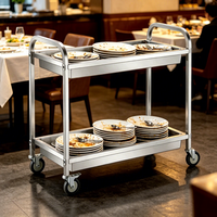 Chariot de service double niveau en acier inoxydable pour restaurant, hôtel, cuisine professionnelle